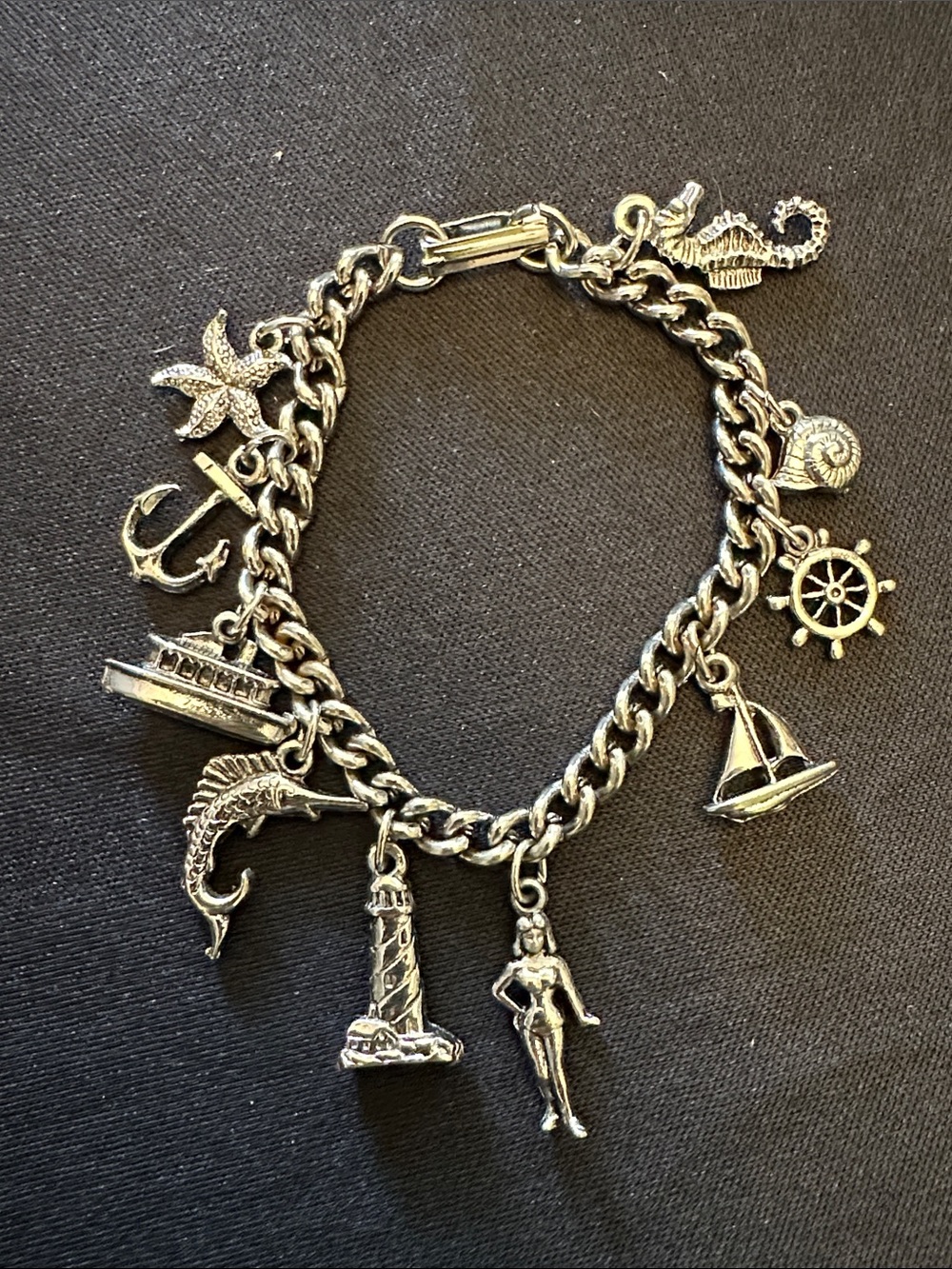Nautical Charm Bracelet - Silver Tone Sea Charms